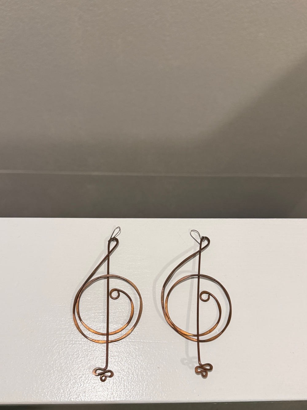 Handmade Copper Treble Clef Earrings - Pair
